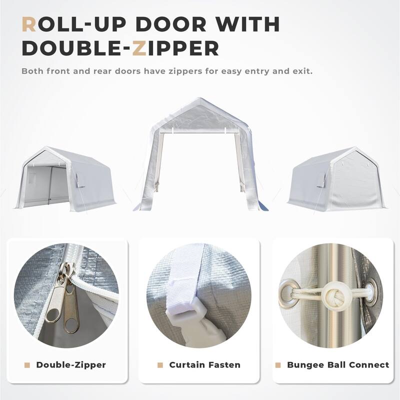 EROMMY Portable Garage, Heavy Duty Carport with All-Steel Metal Frame and Round Style Roof