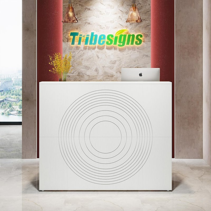 47 inch Reception Desk with Cable Grommet, Modern Front Desk Retail Counter for Checkout, Lobby, Beauty Salon - White