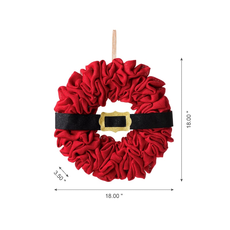 Glitzhome 18"D Christmas Red Fabric Wreath With a Santa Belt - 18" x 18"