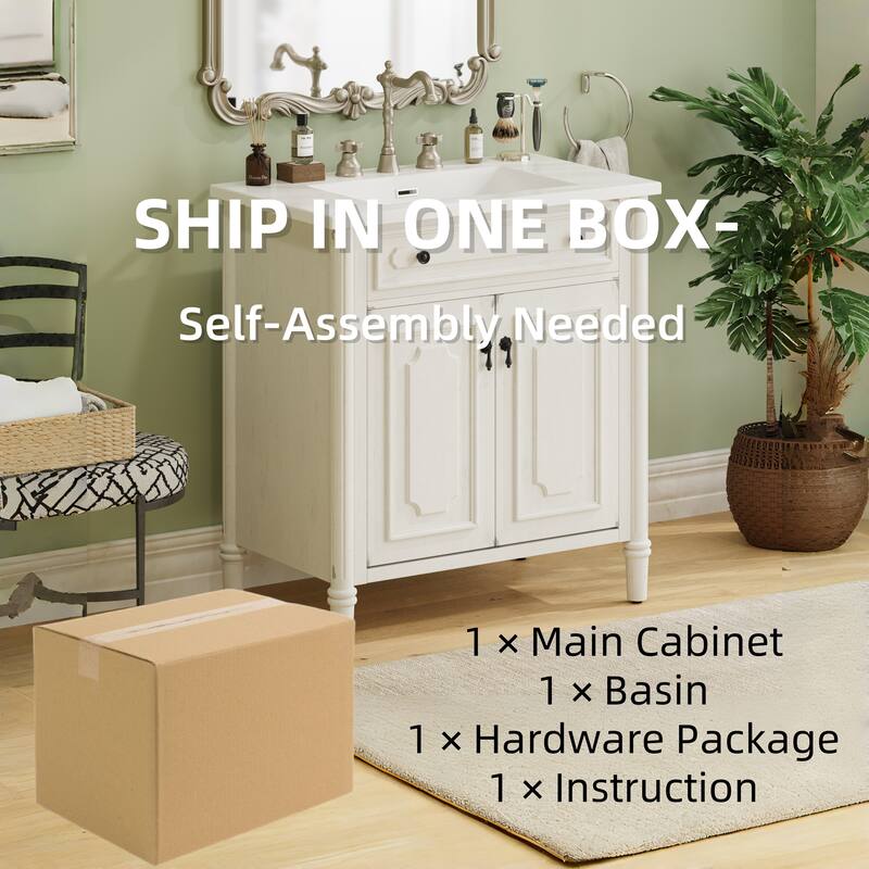 31" Bathroom Vanity with Sink, Rustic Bathroom Cabinet with Soft Close Doors and Adjustable Shelf, Curved Profile Design