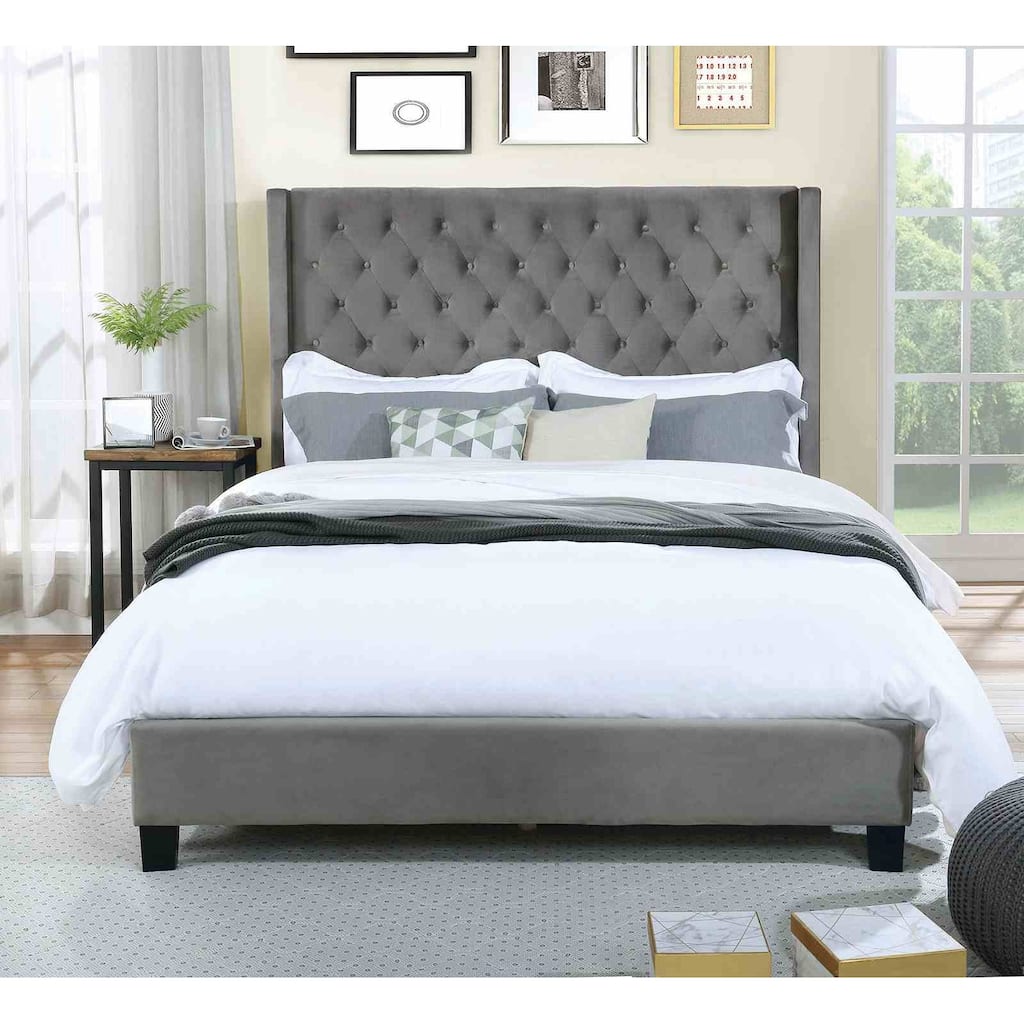 Transitional Upholstered Button Tufted Bed 1Pc Gray Finish