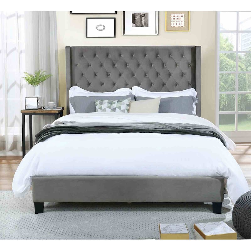 Transitional Upholstered Button Tufted Bed 1Pc Gray Finish