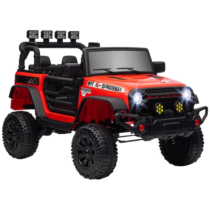 12V Ride on Truck Red Off-Road Toy Car with LED Lights, Battery Powered Ride on Car with Parent Remote