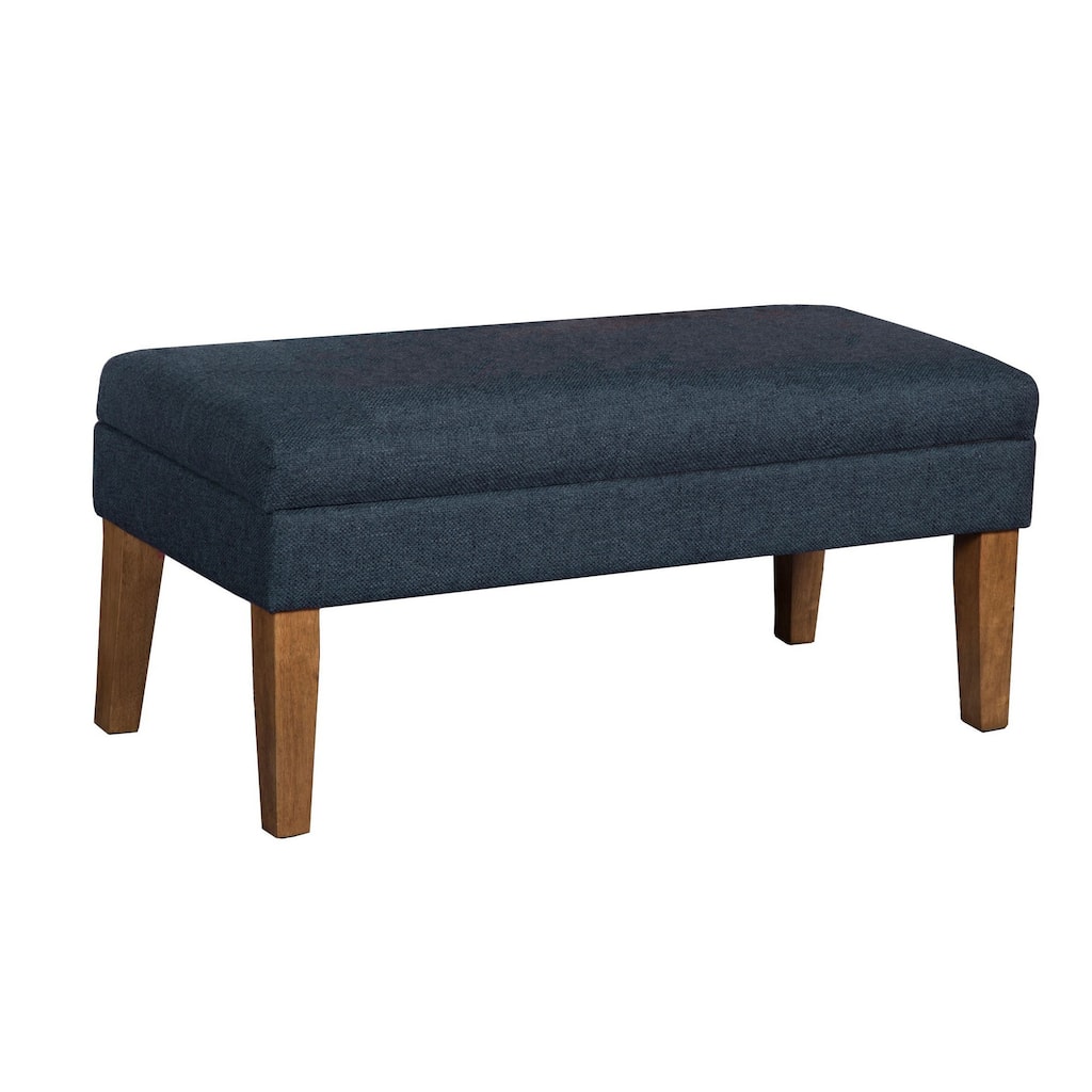 Fabric Upholstered Wooden Bench with Lift Top Storage, Navy Blue