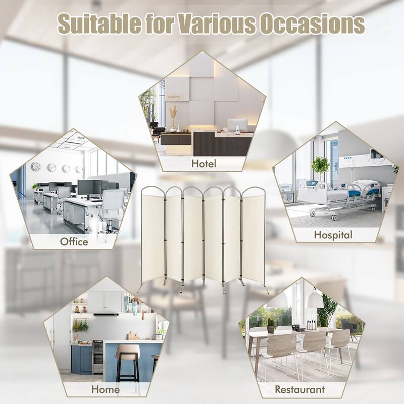 Costway 6 Panels Folding Privacy Screen 6 Ft Tall Fabric Privacy