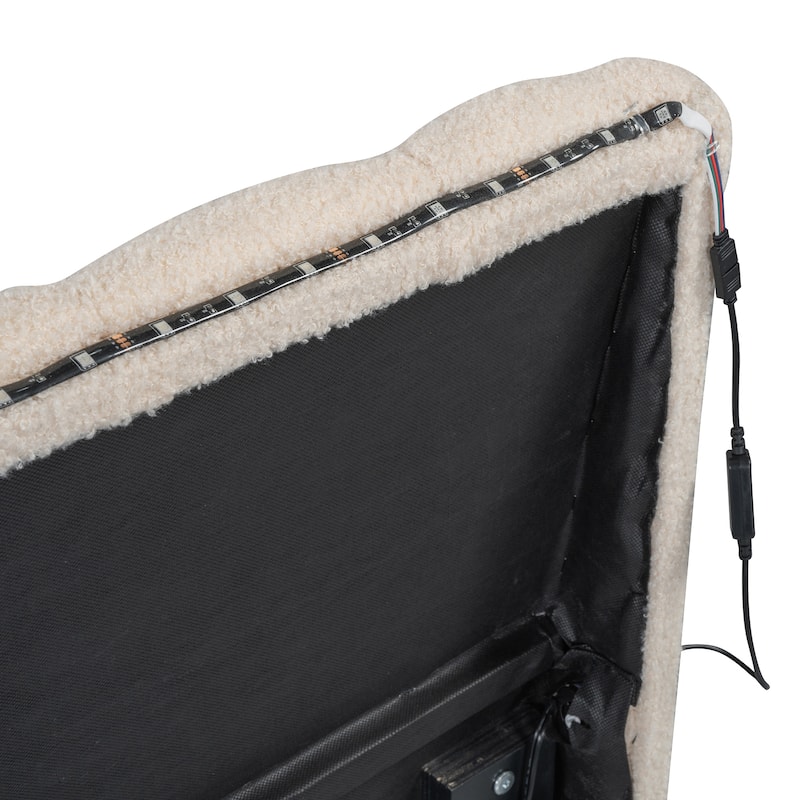 Teddy Fleece Twin Upholstered Platform Bed with Trundle, Stripe Headboard