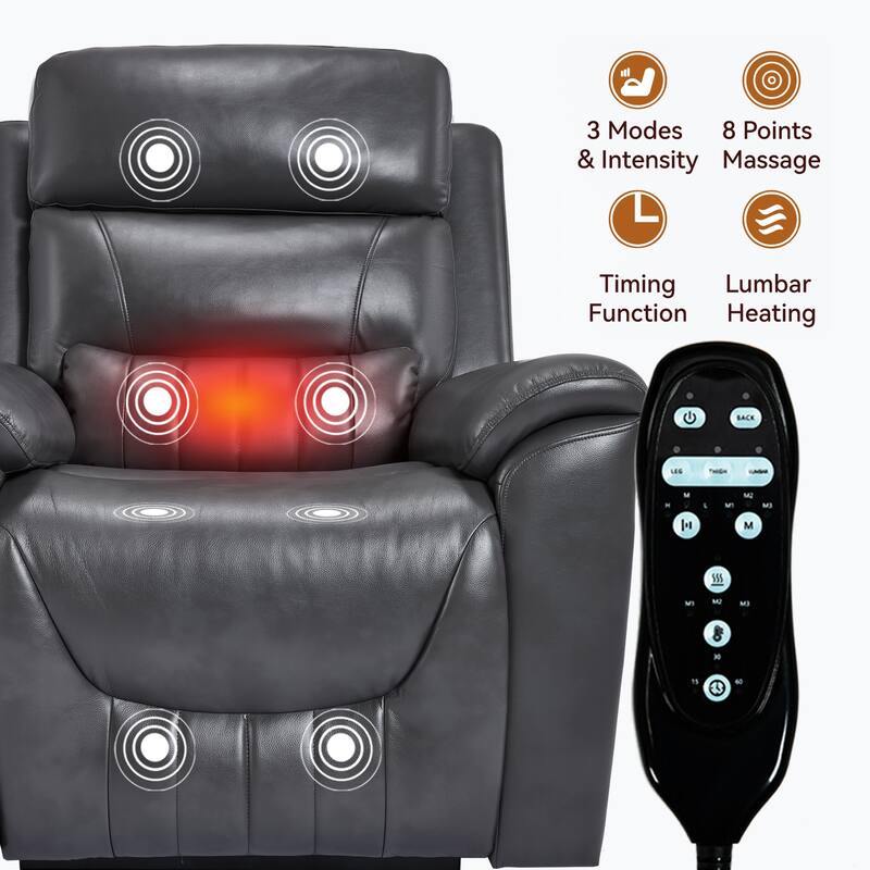 350 Lbs Leatherair Power Lift Recliner Chair, Heavy Duty Motion Mechanism With 8-Point Vibration Massage And Lumbar Heating