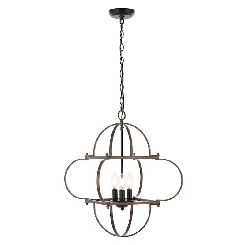 SAFAVIEH Lighting Kleoniki 24" Traditional Pendant (3-Bulb) - 24" W x 24" D x 87" H - Black/Brown - 24Wx24Dx87H