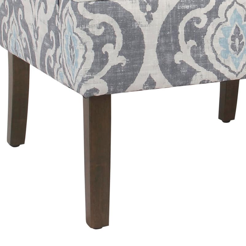 Fabric Upholstered Wooden Accent Chair with Swooping Armrests and Damask Pattern Design - 33.25 H x 25 W x 27.75 L Inches