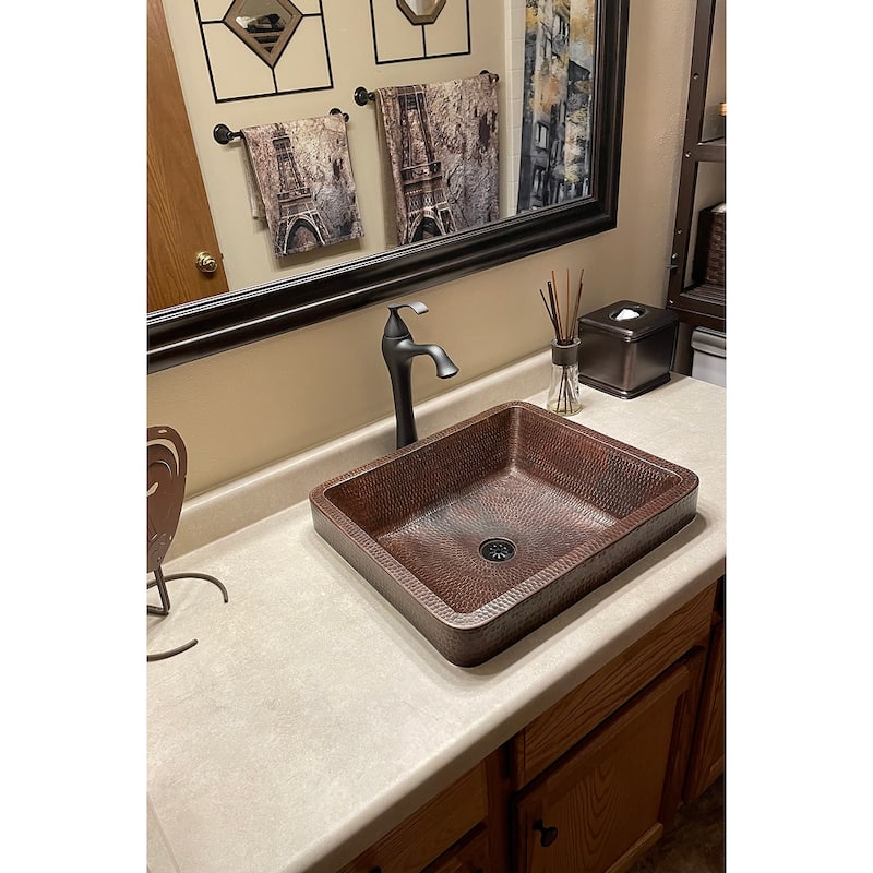 17-in Rectangle Skirted Vessel Hammered Copper Sink (VREC17SKDB)