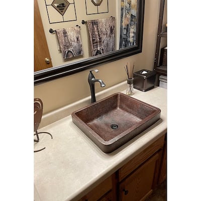 17-in Rectangle Skirted Vessel Hammered Copper Sink (VREC17SKDB)