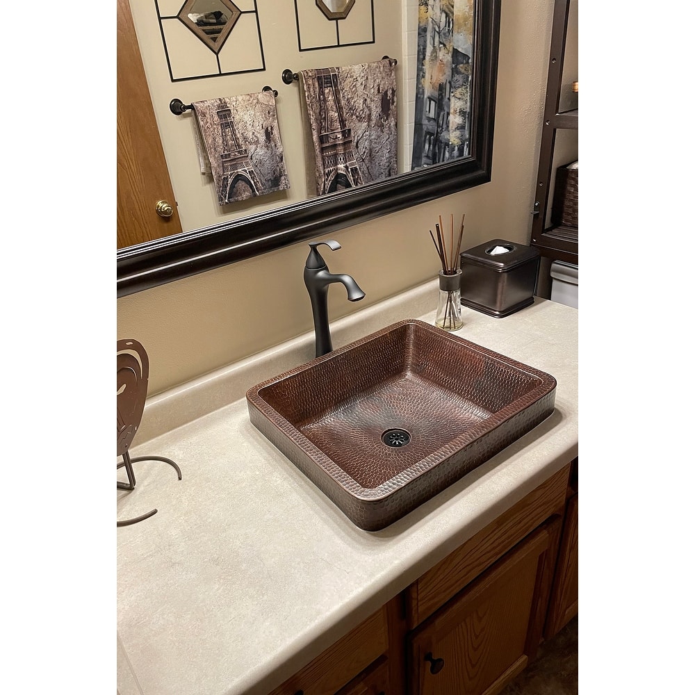 17-in Rectangle Skirted Vessel Hammered Copper Sink (VREC17SKDB)