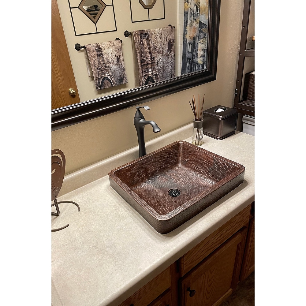 17-in Rectangle Skirted Vessel Hammered Copper Sink (VREC17SKDB)
