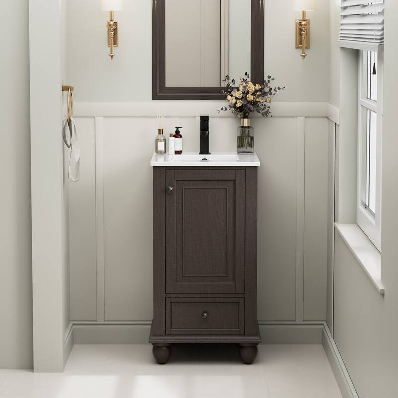 Bathroom Vanity with Sink Combo Set, Free Standing Bathroom Storage Cabinet - Brown - 18"