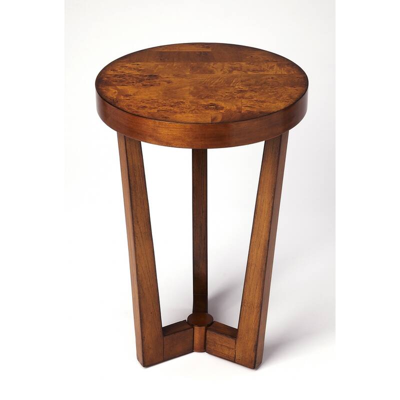 HomeRoots 24" Medium Brown Burl Veneer Round End Table - 16