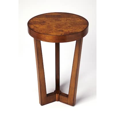 HomeRoots 24" Medium Brown Burl Veneer Round End Table - 16