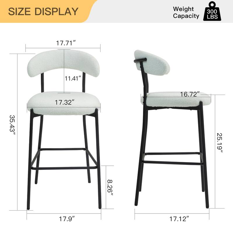 26'' Counter Height Bar Stools Teddy Fabric Cover Kitchen Island Counter Bar Stool with Black Powder Coating Base and Footrest