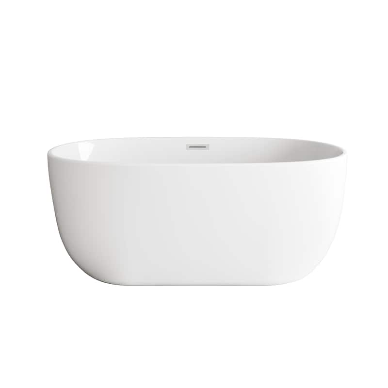 Adler Soaking Bathtub in Glossy White - Glossy White with Brushed Nickel Trim - 54"