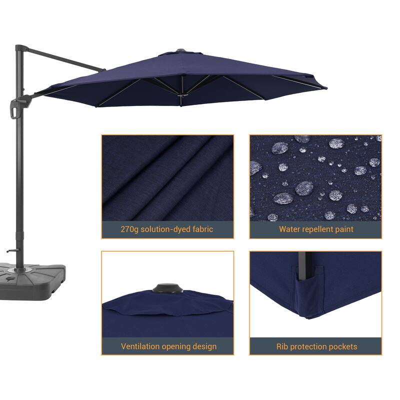 LIVOOSUN 11ft Patio Offset Umbrella Cantilever Umbrella with Base