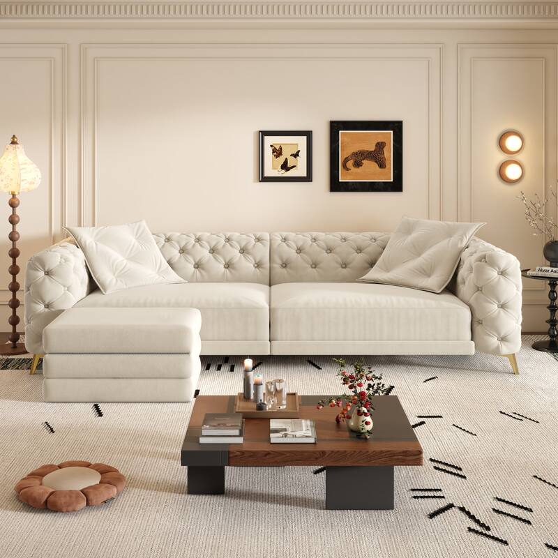 97.7" 3-in-1 Convertible Sleeper Sofa, Pull Out Sofa Bed with Ottoman, 4-Seater for Small Spaces & Apartments