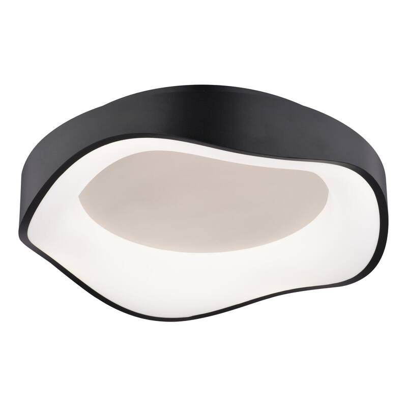 Bowen 1-Light Black Modern Round LED Flush Mount Lighting Fixture, White Frosted Shade Low Ceilings, Hallway, Kitchen