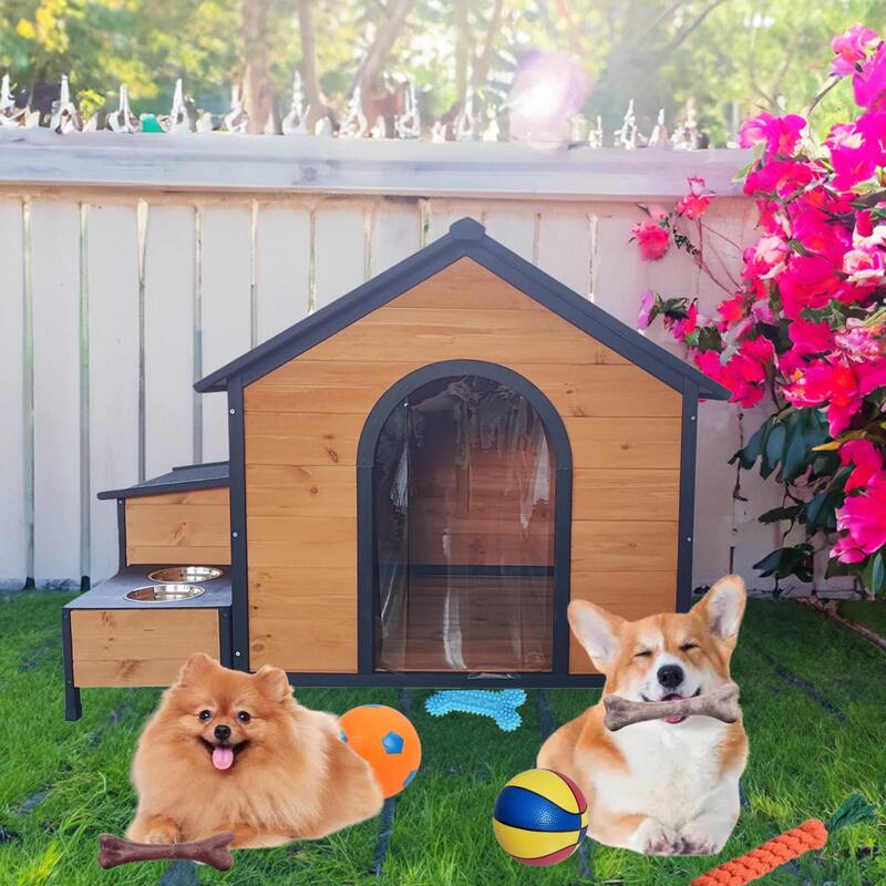Outdoor & Indoor Unique All-Around Iron Frame Dog Kennel, Wearable and Strong Dog House for Playground - Brown