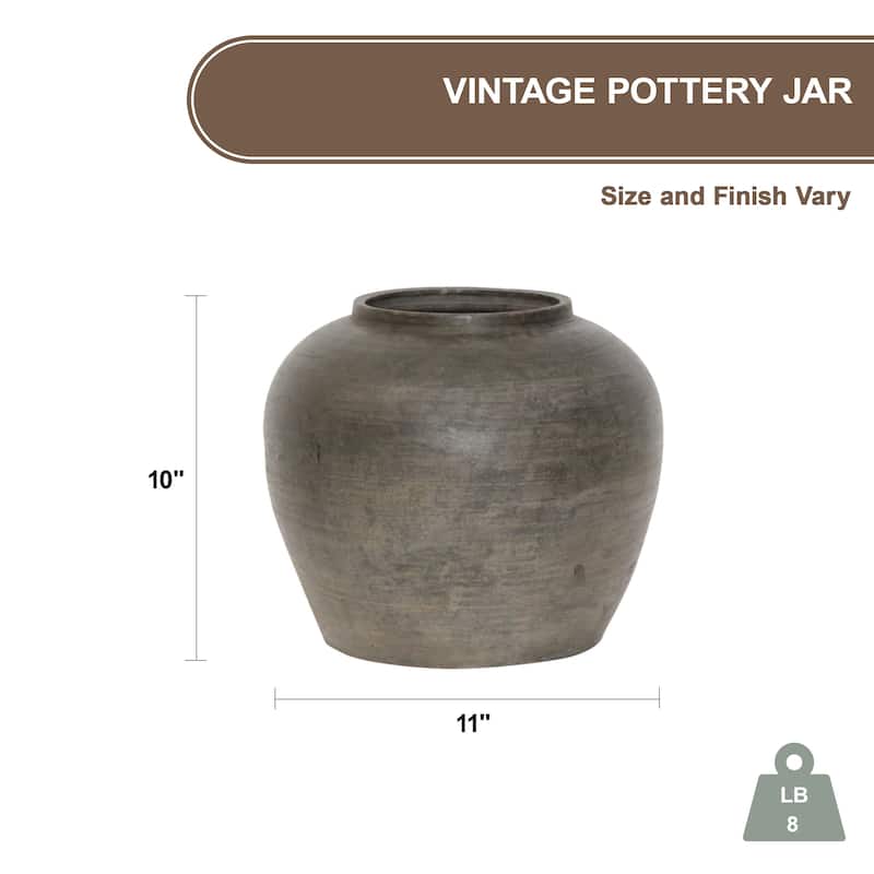 Artissance Vintage Charcoal/Gray Pottery Jar, 11 Inch Diameter(Size & Finish Vary) - 11"W x 11"L x 10"H
