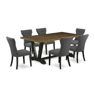 7-Piece Dining Set - Rectangular Table & 6 Parsons Chairs - Solid Wood Dining Room Furniture - 72