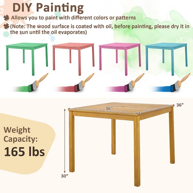 Gymax 5 PCS Patio Dining Set Acacia Wood Table w/ 1.9'' Umbrella Hole