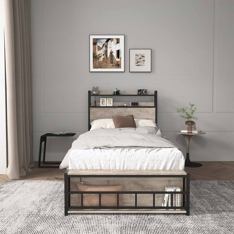 Versatile Twin Bed Frame with Extraordinary Comfort and Functionality - Black+ Gray