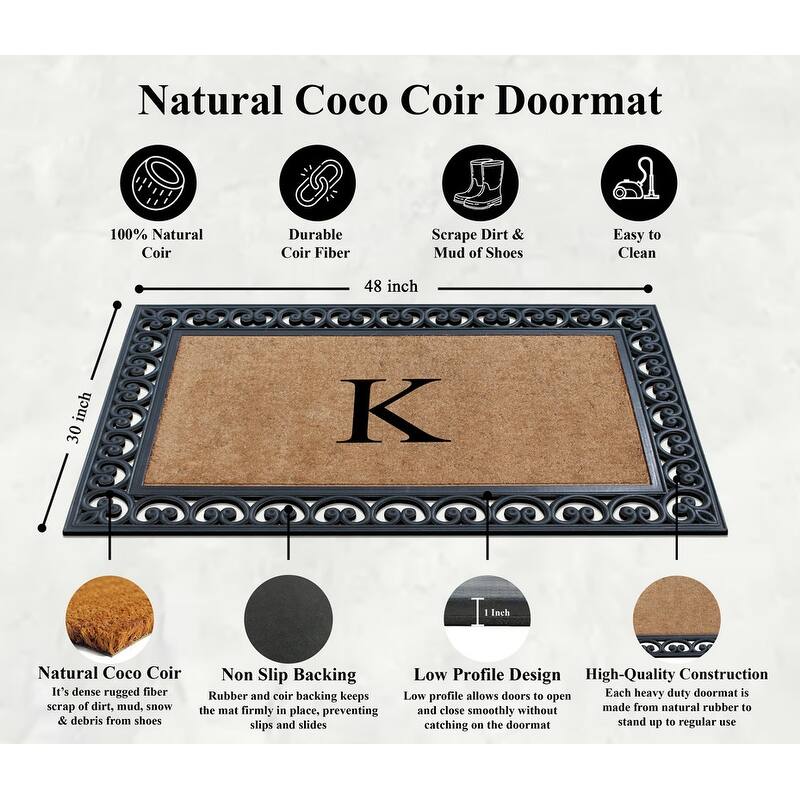 A1HC Natural Rubber and Coir Monogrammed Front Porch Entry Doormat 30"X48"