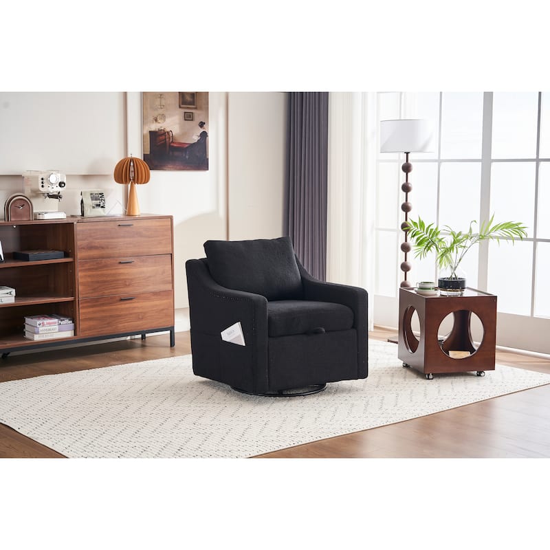 Teddy Upholstered Swivel Accent Chair, Single Sofa Chair with High Backrest, Lounge Armchair with Metal Base & Side Pocket