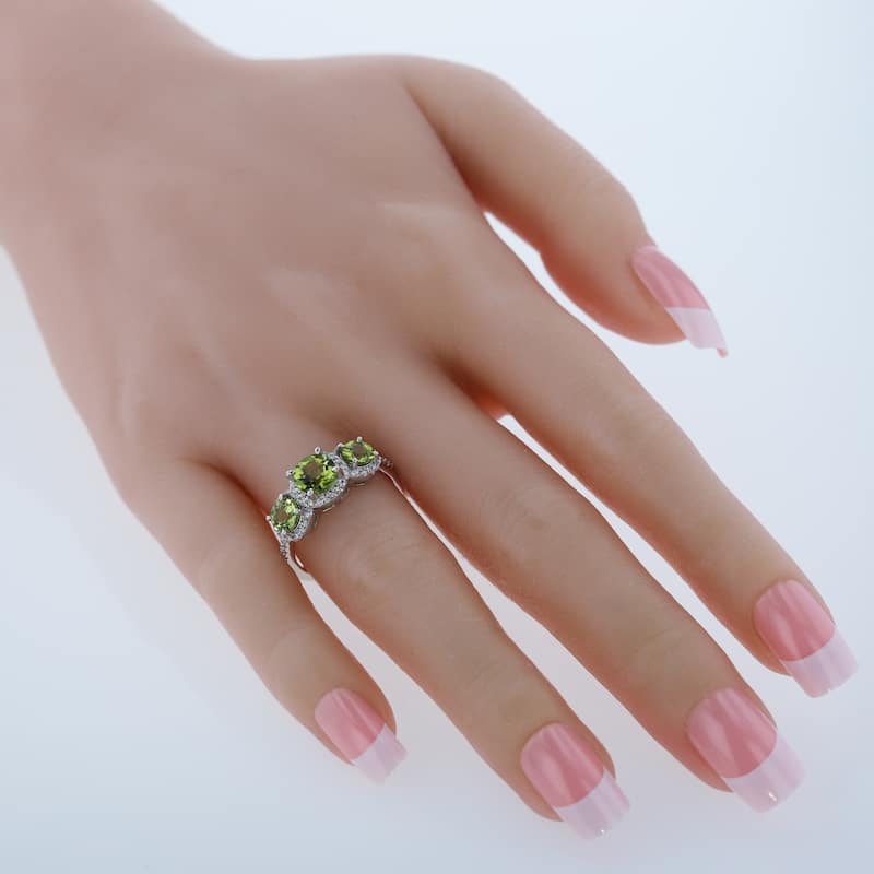 Sterling Silver 2.25 ct Peridot Halo Ring