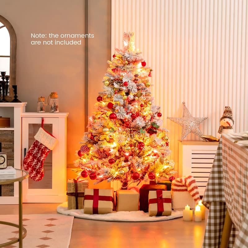 Gymax 4.5/6/7 FT Pre-Lit Artificial Christmas Tree Snow-Flocked Hinged