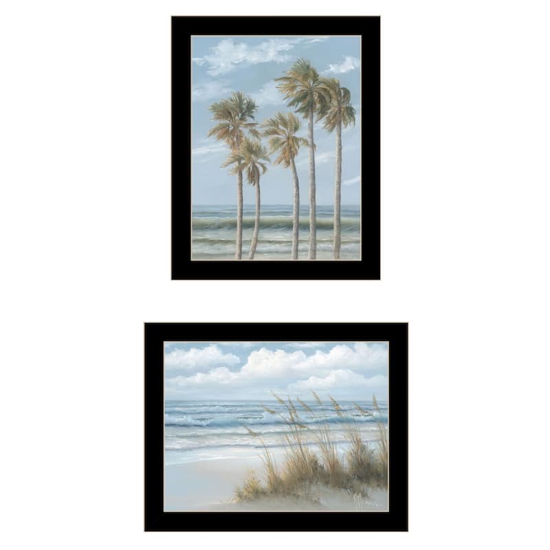 Trendy Decor 4U "Winds of the ocean blowing the Palm Trees and Sea Oats" Printed Framed Wall Art by Georgia Janisse - Black - 14 x 18