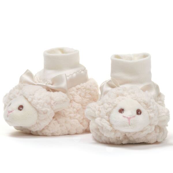 slide 2 of 6, Bearington Baby Lamby Plush Stuffed Animal Lamb Sock Top Slipper Booties, 3-9 months Marshmallow