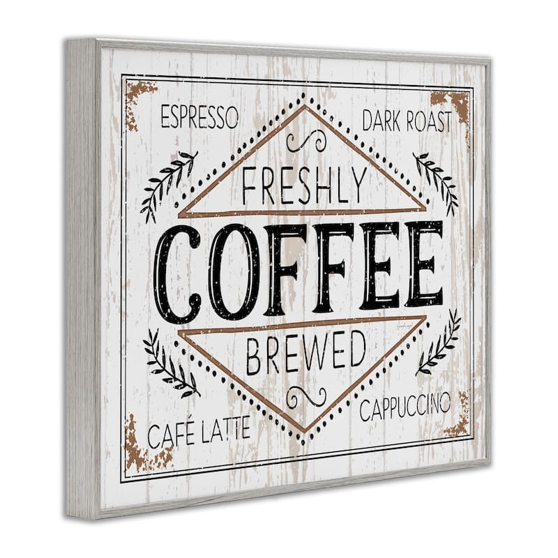 Stupell Rustic Fresh Brew Coffee Sign Autumn Charm Framed Giclee Texturized Art by Jennifer Pugh