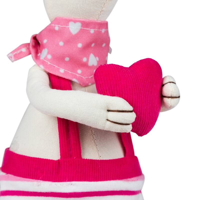 Sitting Girl Easter Rabbit Decoration with Dangling Legs - 16.5" - Cream and Pink