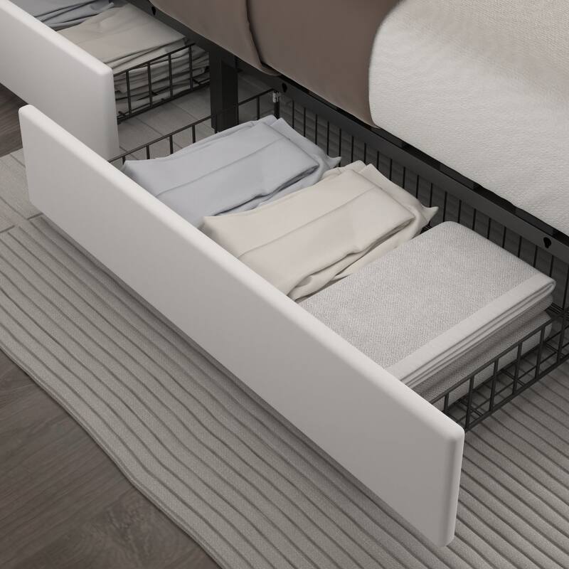 VECELO Upholstered Storage Bed Frames with 4 Storage Drawers, Platform Bed Frame with Adjustable Velvet Rivets Headboard