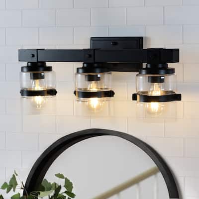 ExBrite Farmhouse 3-lights Bathroom Dimmable Iron Black Vanity Lights Wall Sconces