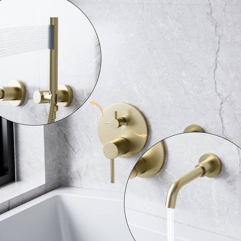 Modland Luxury Wall Mounted Bathtub Faucet With High-pressure Handheld Shower and Tub Spout