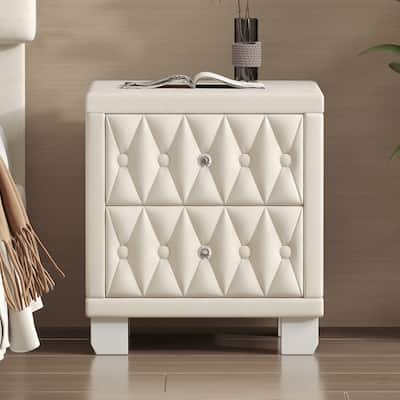 Elegant Velvet Nightstand with 2 Drawers and Crystal Handle