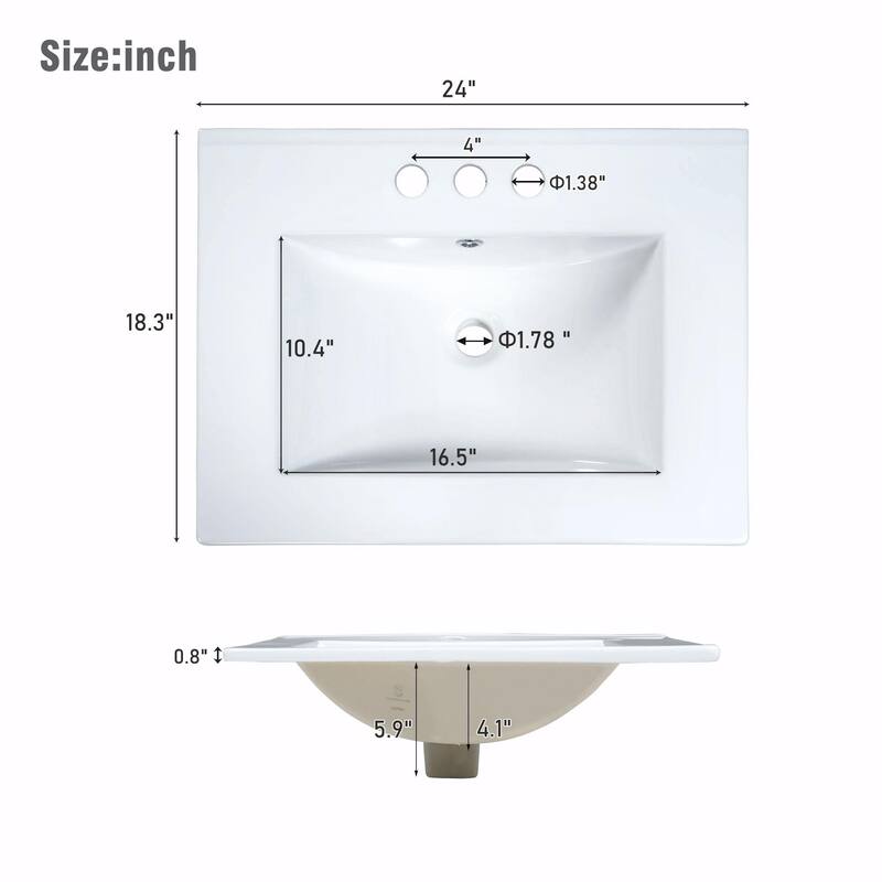 Vintage Style Bathroom Vanity Combo with Ceramic Sink and 2 Soft-close Doors