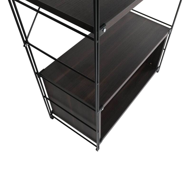 Brentwood Modern 66" Tall Etagere Bookcase with Black Stainless Steel Frame, Bookshelf for Home Living Room and Office