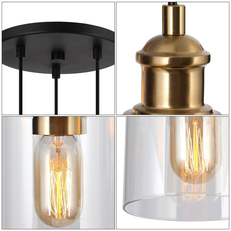 Modern 3 Light Cluster Pendant Light Black Gold with Clear Glass Shades - Gold&Black - Dia. 11.4"x H 8.5"