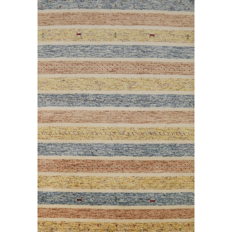 Gabbeh Indian Rug Striped Tribal Handmade Multi-Color Wool Carpet - 4'0" x 5'9"