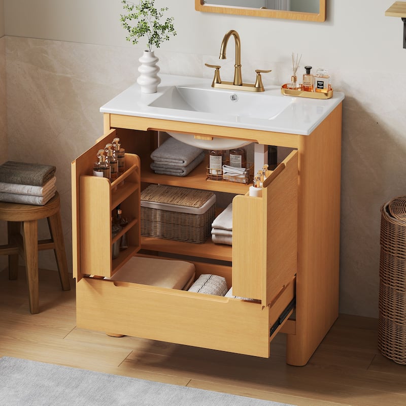 Christopher Knight Home - Harlow Modern 30" Bathroom Vanity with Ceramic Sink, Soft-Close Doors & Drawer, Adjustable Shelf