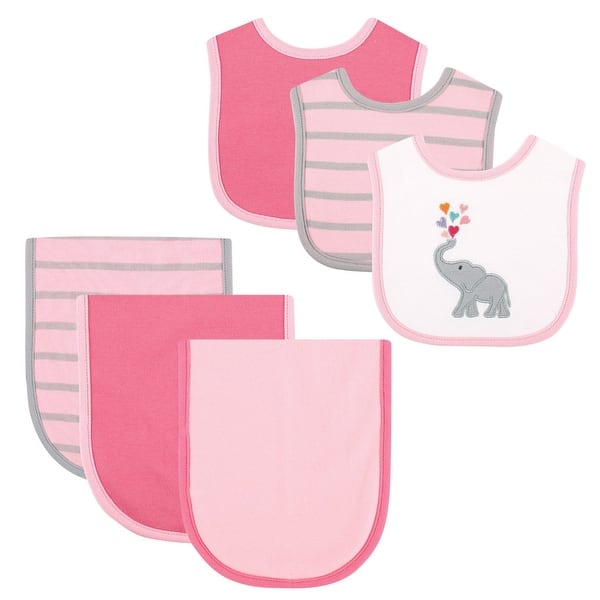 slide 1 of 1, Hudson Baby Infant Girl Cotton Bib and Burp Cloth Set 6pk, Elephant, One Size - Elephant - One Size One Size - Elephant