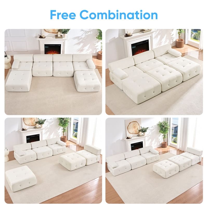 Mixoy Modular 134inch Modular Sectional Sofa with 2 Ottoman,Velvet U-Shaped Couch for Living Room - 133.9"w x 66.9"D x 24.8"H