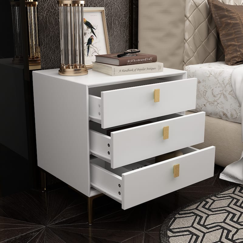 Timechee Three-Drawer Bedside Table Nightstand End Table Black/White - White